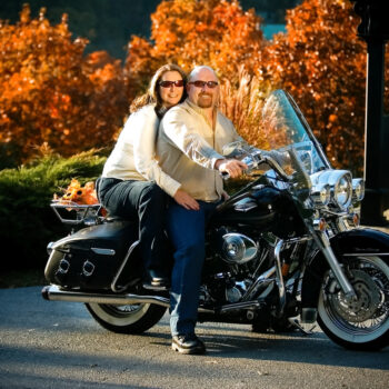 Eureka Springs man and woman on motorcycle