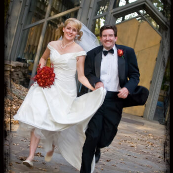 Eureka Springs bride and groom running