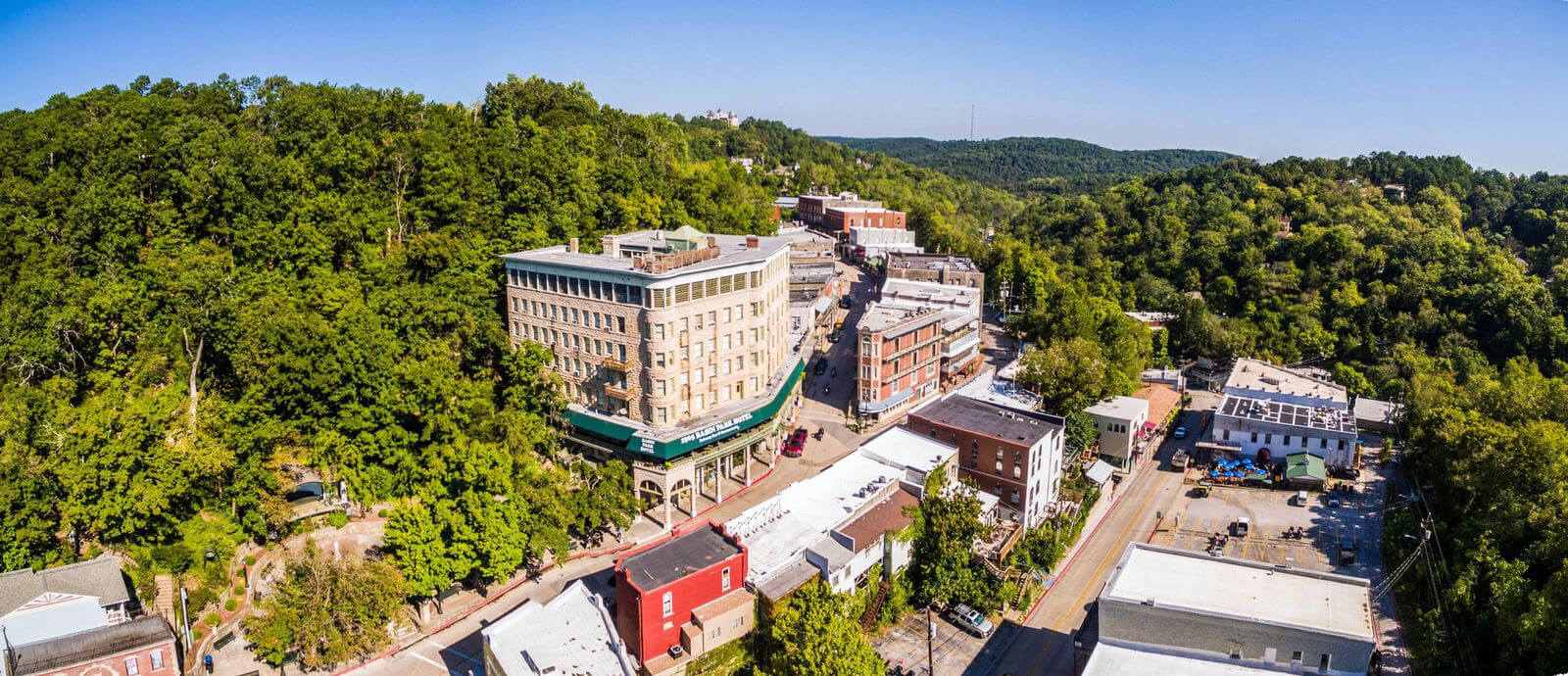 Downtown Eureka Springs aerial view